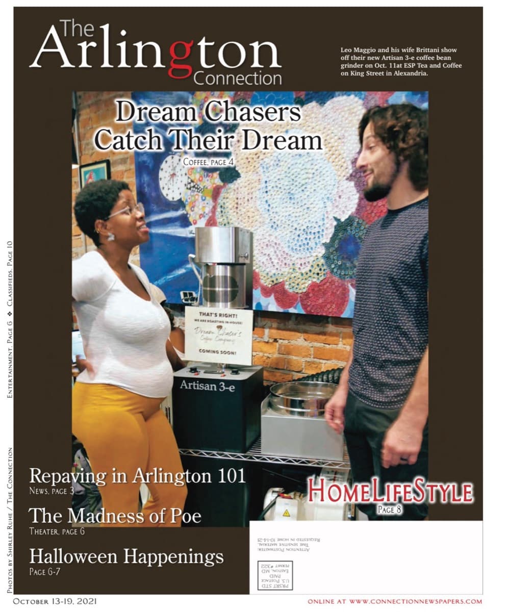 The Arlington Connection newspaper front cover featuring Leo and Brittani Maggio with the headline Dream Chasers Catch Their Dream